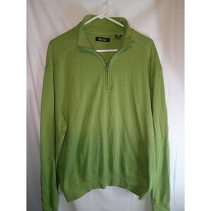 Page & Tuttle Pima Cotton 1/4 Zip Pullover Sweater Green Casual Mens L‎